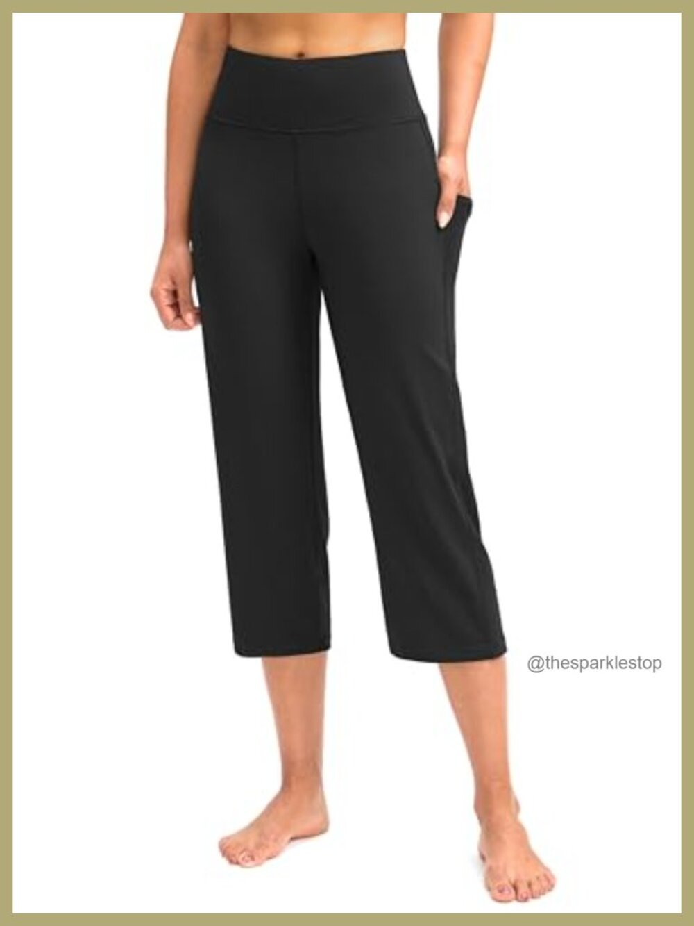 High Waist Tummy Control Capri Yoga Pants with Pockets Straight Leg